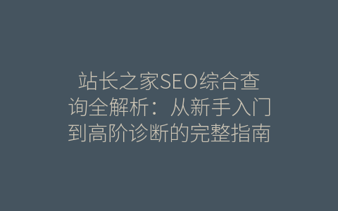 站长之家SEO综合查询全解析：从新手入门到高阶诊断的完整指南